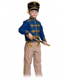Детский карнавальный костюм Гусар (текстиль) сине-бежевый 
