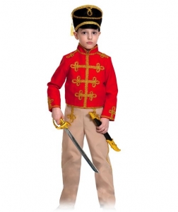 Детский карнавальный костюм Гусар (текстиль) красно-бежевый