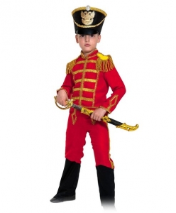 Детский карнавальный костюм Гусар (замш) красный с сапогами