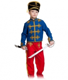 Детский карнавальный костюм Гусар (текстиль) сине-красный